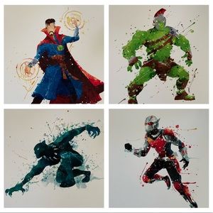 Set of 9 Marvel Character watercolor photos